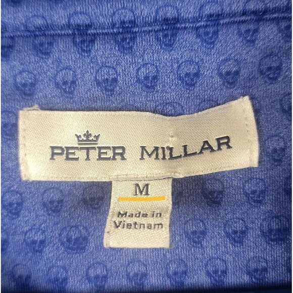 Peter Millar Sweatshirt Mens Medium Blue Skull Print 1/4 Zip Long Sleeve Golf - Picture 3 of 11